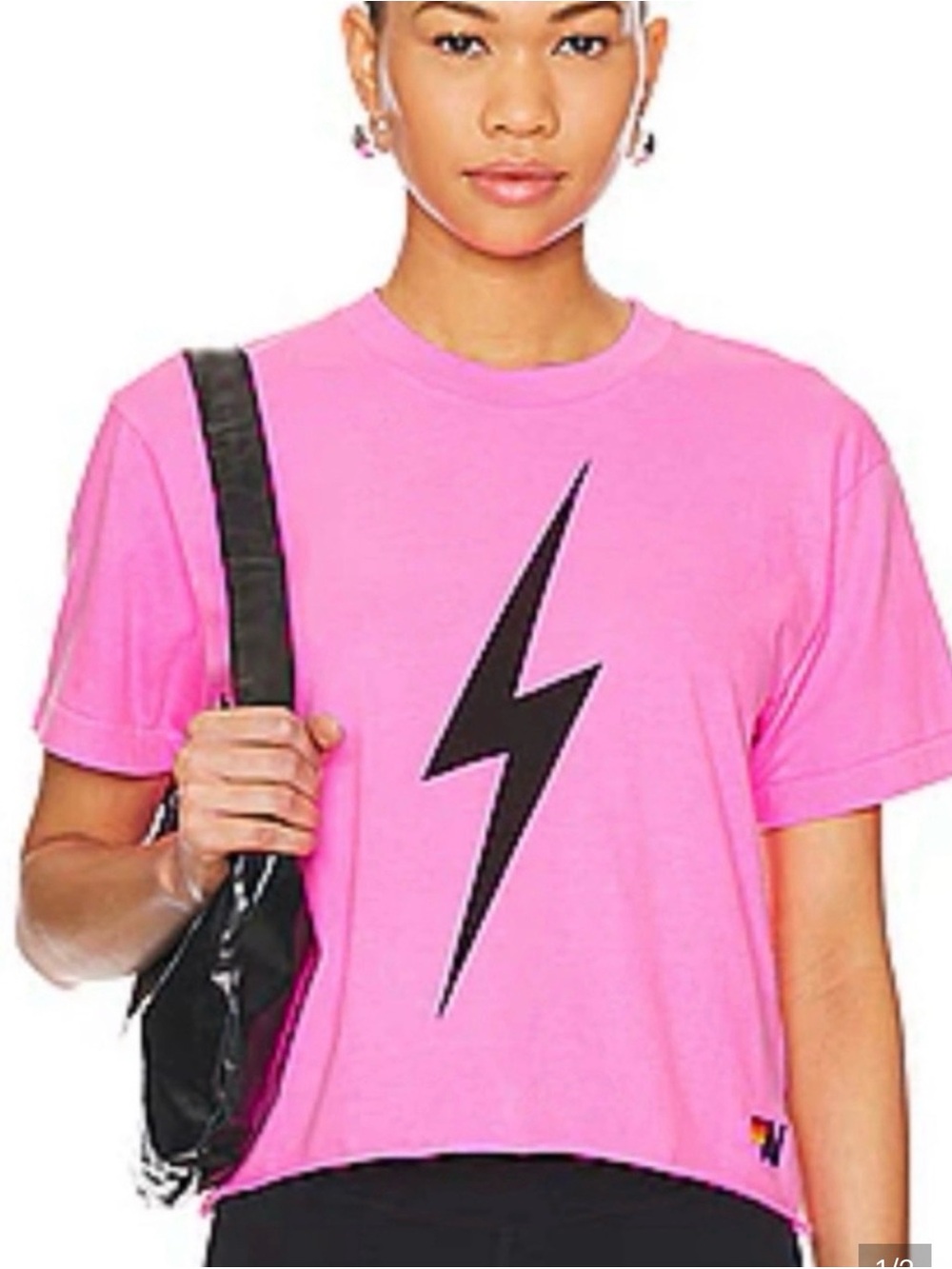 Aviator Nation Pink Tee with Black Lightning Bolt - Picture 4 of 4